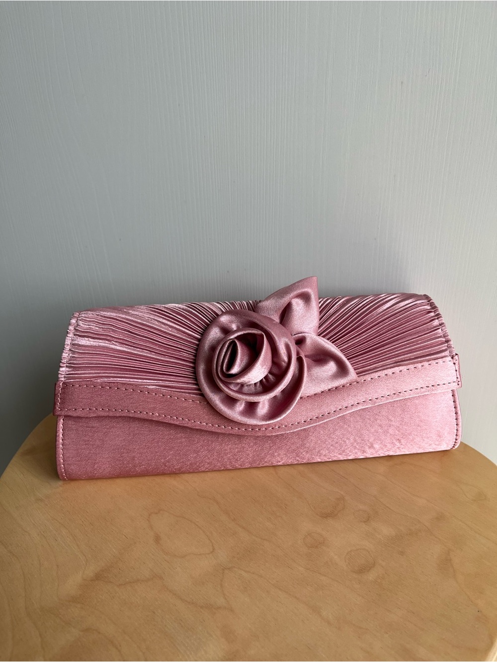 NWT Pink Satin Floral Clutch